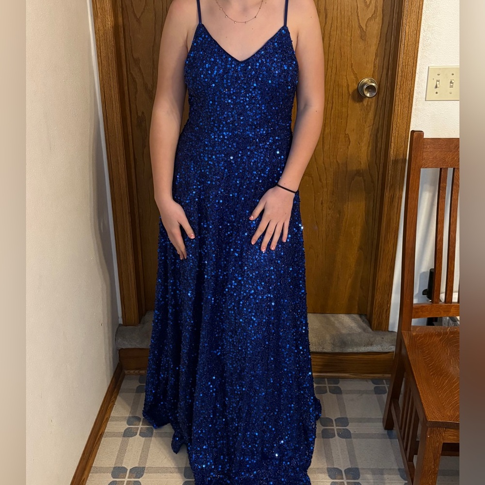 Dark Blue Sequin Prom/Formal Dress, Size 8/10(Large)